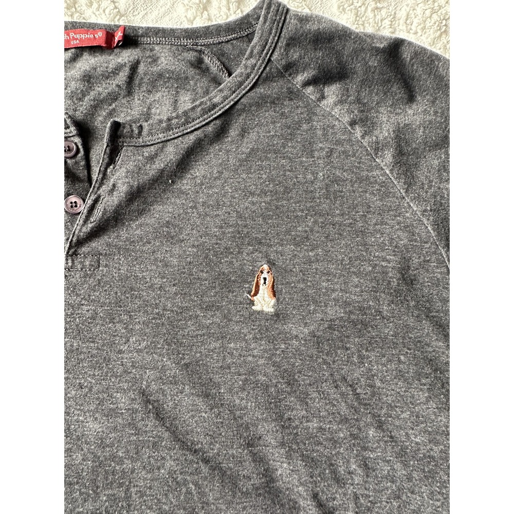 Classic Hush Puppies Henley Neckline Mens‎ Gray T-shirt Short Sleeve Size XXL